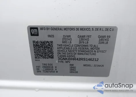 2024 Chevrolet Blazer Awd 2Lt из США, поврежденный, VIN 3GNKBHR42RS146212